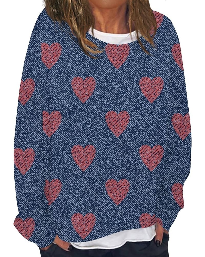 Love Heart Grahic Print Women Plus Size Sweatshirts Valentine's Day Long Sleeve T-Shirt Loose Round Neck Trendy Blouse B113-m...