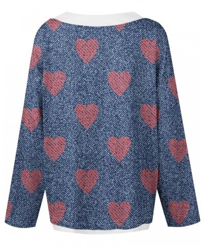 Love Heart Grahic Print Women Plus Size Sweatshirts Valentine's Day Long Sleeve T-Shirt Loose Round Neck Trendy Blouse B113-m...