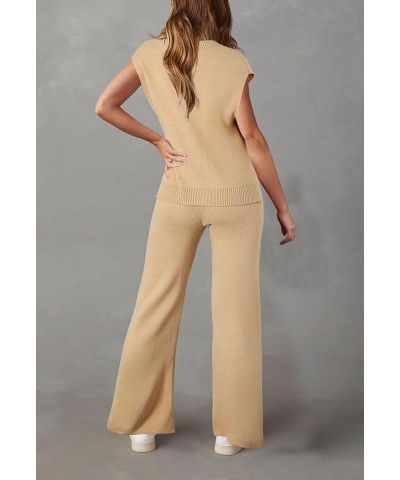 Women's 2 Piece Outfits Sweater Vest Lounge Set V Neck Sleeveless Sweaters Wide Leg Pants Sweatsuit Apricot $21.41 Activewear