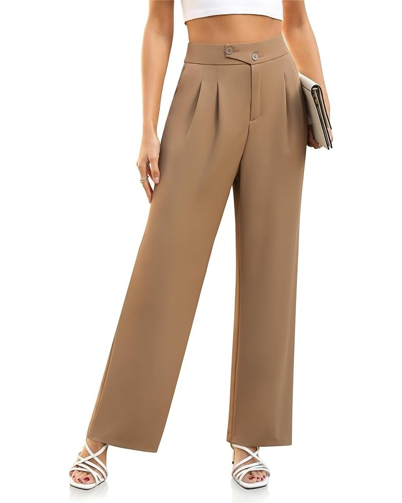 Womens Wide Leg Dress Pants High Waisted Work Business Casual Long Trousers with Pockets Khaki $14.85 Pants