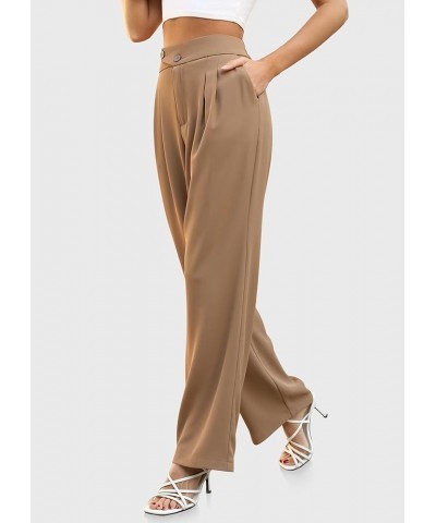 Womens Wide Leg Dress Pants High Waisted Work Business Casual Long Trousers with Pockets Khaki $14.85 Pants