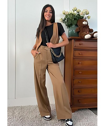 Womens Wide Leg Dress Pants High Waisted Work Business Casual Long Trousers with Pockets Khaki $14.85 Pants