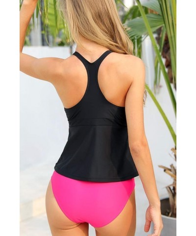 Women's Racerback Solid Tankini Top Swimsuit Black Simply Bathing Suits Black-set $14.43 Swimsuits