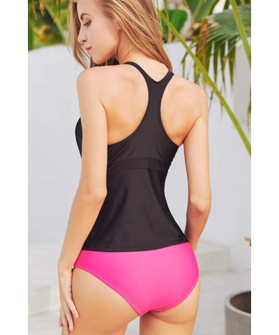 Women's Racerback Solid Tankini Top Swimsuit Black Simply Bathing Suits Black-set $14.43 Swimsuits