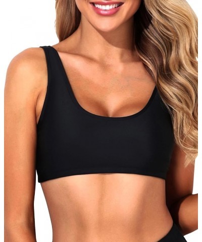 Women Sports Bra Bikini Top Push Up Scoop Neck Bathing Suits Top Tank Crop Top for Teen Girls Black $11.34 Swimsuits