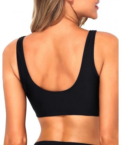 Women Sports Bra Bikini Top Push Up Scoop Neck Bathing Suits Top Tank Crop Top for Teen Girls Black $11.34 Swimsuits