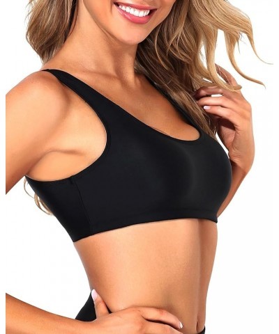 Women Sports Bra Bikini Top Push Up Scoop Neck Bathing Suits Top Tank Crop Top for Teen Girls Black $11.34 Swimsuits