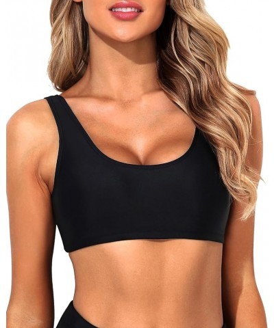 Women Sports Bra Bikini Top Push Up Scoop Neck Bathing Suits Top Tank Crop Top for Teen Girls Black $11.34 Swimsuits