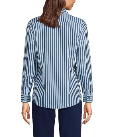 Women's Wrinkle Free No Iron Button Front Shirt Navy/Soft Blue Haze Stripe $25.62 Blouses