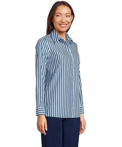 Women's Wrinkle Free No Iron Button Front Shirt Navy/Soft Blue Haze Stripe $25.62 Blouses