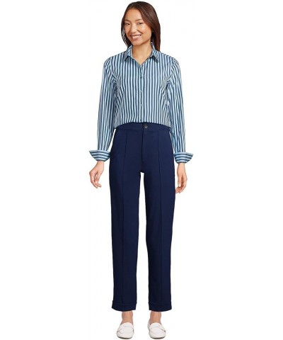 Women's Wrinkle Free No Iron Button Front Shirt Navy/Soft Blue Haze Stripe $25.62 Blouses