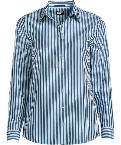 Women's Wrinkle Free No Iron Button Front Shirt Navy/Soft Blue Haze Stripe $25.62 Blouses