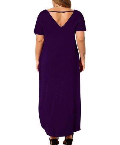 Women's Plus Size Maxi Dresses V Neck Casual Short Sleeve Loose Pocket Slits Long Dress XL-5XL Purple $19.37 Dresses