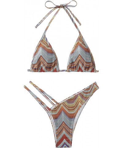 Women's 2 Piece Striped Triangle Bikini Sets High Cut Halter Swimsuit Bathing Suit Multicolor $19.27 Swimsuits