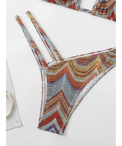 Women's 2 Piece Striped Triangle Bikini Sets High Cut Halter Swimsuit Bathing Suit Multicolor $19.27 Swimsuits