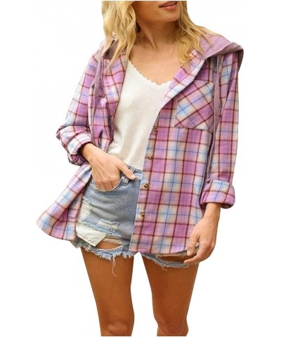 Women's Fashion Color Block Plaid Flannel Shacket Jacket Casual Long Sleeve Button Down Shirt Lounge Fall Coat Tops Baodan-a0...