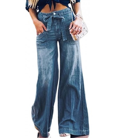 Women's High Waisted Wide Leg Jeans Flare Baggy Jean Loose Fit Denim Pants with Belt Blue $14.35 Jeans