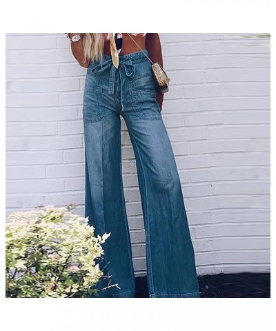 Women's High Waisted Wide Leg Jeans Flare Baggy Jean Loose Fit Denim Pants with Belt Blue $14.35 Jeans