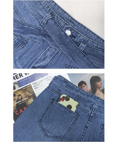 Women's High Waisted Wide Leg Jeans Flare Baggy Jean Loose Fit Denim Pants with Belt Blue $14.35 Jeans