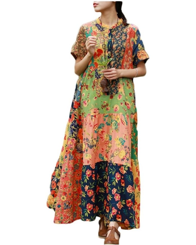 Womens Summer Long Beach Dress Bohemian Style Patchwork Chic Vestidos Yellow $31.28 Dresses