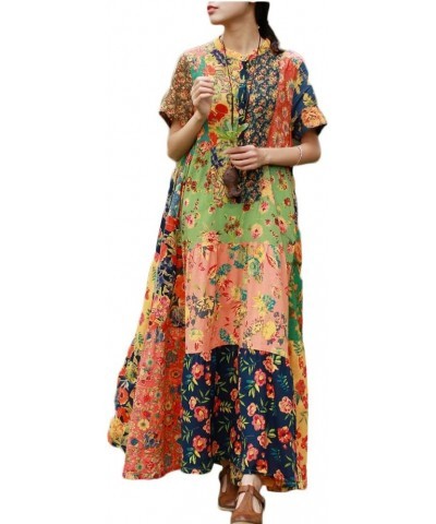 Womens Summer Long Beach Dress Bohemian Style Patchwork Chic Vestidos Yellow $31.28 Dresses