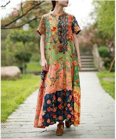 Womens Summer Long Beach Dress Bohemian Style Patchwork Chic Vestidos Yellow $31.28 Dresses