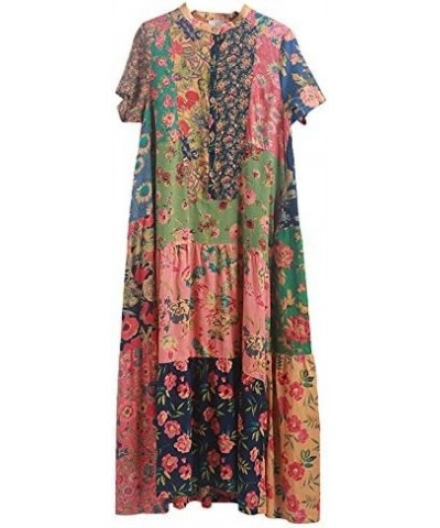 Womens Summer Long Beach Dress Bohemian Style Patchwork Chic Vestidos Yellow $31.28 Dresses