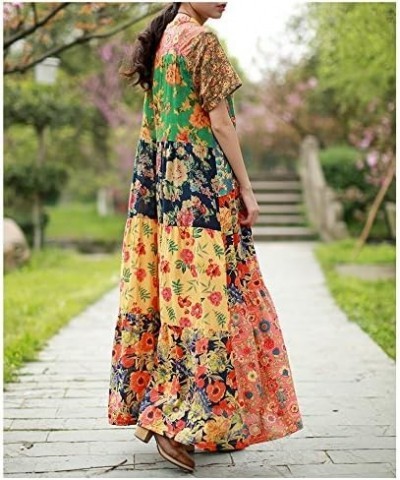 Womens Summer Long Beach Dress Bohemian Style Patchwork Chic Vestidos Yellow $31.28 Dresses