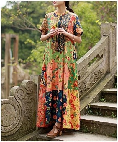 Womens Summer Long Beach Dress Bohemian Style Patchwork Chic Vestidos Yellow $31.28 Dresses