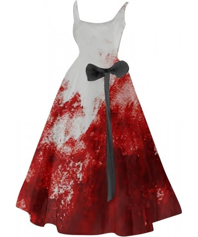 Ladies' Halloween Bloody Print Casual Party Round Neck Sexy Sleeveless Dress Women's Graphic Z-1-white $14.39 Dresses