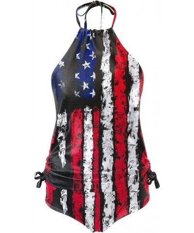 4th of July Women Plus Size Bathing Suits American Flag Swim Tank Top with Shorts Patriotic Loose Fit Swimwear Z2306025-black...