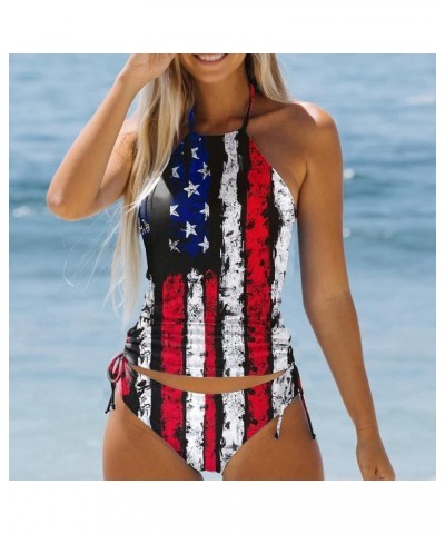 4th of July Women Plus Size Bathing Suits American Flag Swim Tank Top with Shorts Patriotic Loose Fit Swimwear Z2306025-black...