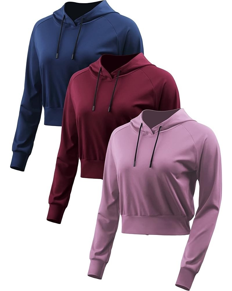 Women's Casual Long Sleeve Crop Top Sweatshirt Hoodies for Running 1 or 2 Pack 77 : 3 Pack, Navy Blue, Pink, Red $9.72 Hoodie...