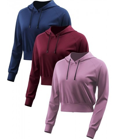 Women's Casual Long Sleeve Crop Top Sweatshirt Hoodies for Running 1 or 2 Pack 77 : 3 Pack, Navy Blue, Pink, Red $9.72 Hoodie...