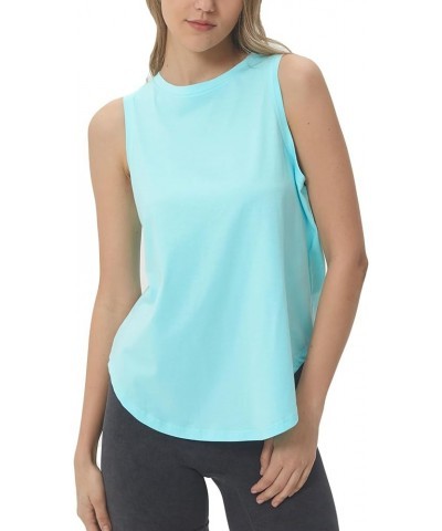 Women's Workout Long Tank Top Loose Fit Round Neck Curved Hem Sleeveless Athletic Yoga Running Shirts Frost Blue $14.24 Activ...