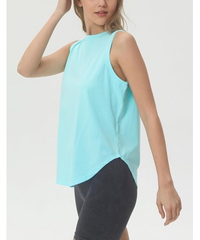 Women's Workout Long Tank Top Loose Fit Round Neck Curved Hem Sleeveless Athletic Yoga Running Shirts Frost Blue $14.24 Activ...