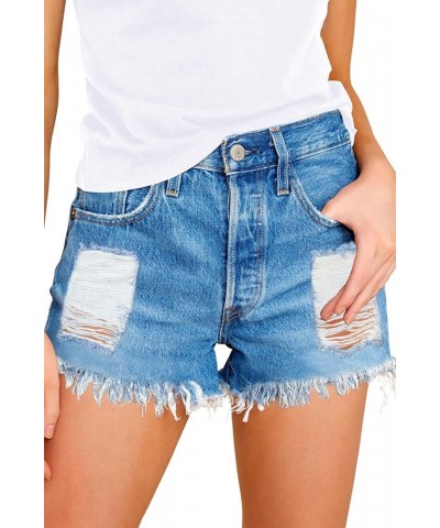 Women's Jean Shorts Summer Hight Waist Ripped Distressed Fringe Stretchy Denim Shorts N-blue $11.50 Shorts