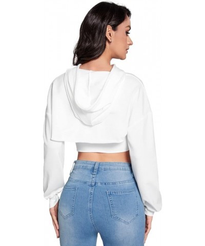 Women's Solid Black Long Sleeve Pullover Crop Top Hoodie White Solid $14.84 Hoodies & Sweatshirts