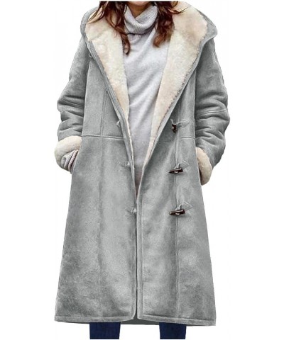 Sherpa Lined Jacket Women Winter Horn Button Hooded Coat Warm Fleece Thickened Jacket Casual Parka Overcoat 03gray $9.79 Jackets