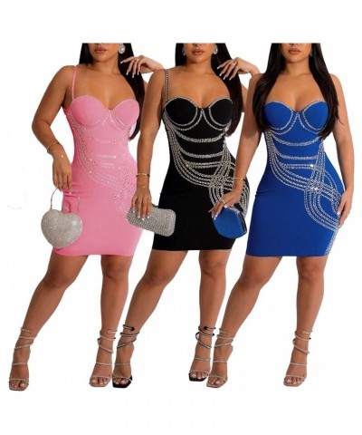 Women Sexy Dresses for Club Night Rhinestone Hot Drilling Process Bodycon Party Club Night Out Dress 2 Black $21.81 Dresses