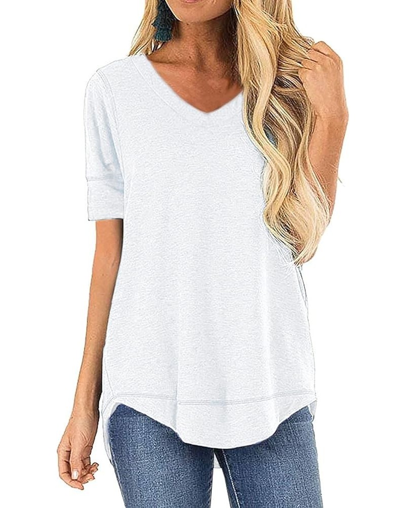 Summer Tops for Women Short Sleeve Side Split Casual Loose Tunic Top Vneck White $12.97 Tops