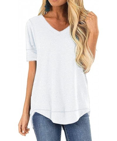 Summer Tops for Women Short Sleeve Side Split Casual Loose Tunic Top Vneck White $12.97 Tops