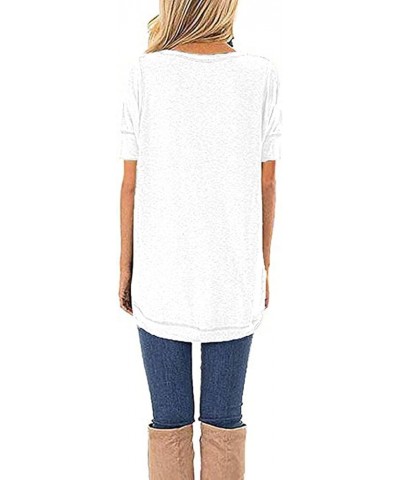 Summer Tops for Women Short Sleeve Side Split Casual Loose Tunic Top Vneck White $12.97 Tops