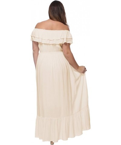 Women's Plus Size Boho Ruffle Off Shoulder Stretchy Maxi Long Dress Beige $22.77 Dresses