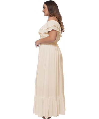 Women's Plus Size Boho Ruffle Off Shoulder Stretchy Maxi Long Dress Beige $22.77 Dresses