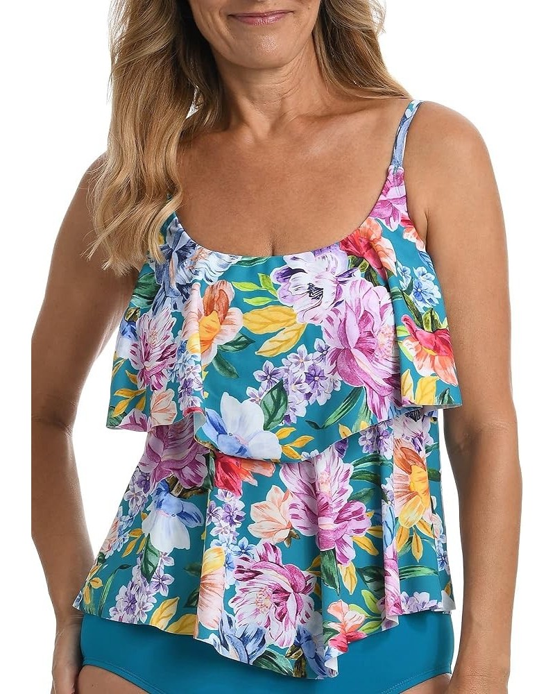 Women's 2-Tiered Ruffle Tankini Swimsuit Top Multi//English Arboretum $19.24 Swimsuits