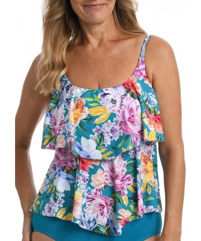 Women's 2-Tiered Ruffle Tankini Swimsuit Top Multi//English Arboretum $19.24 Swimsuits