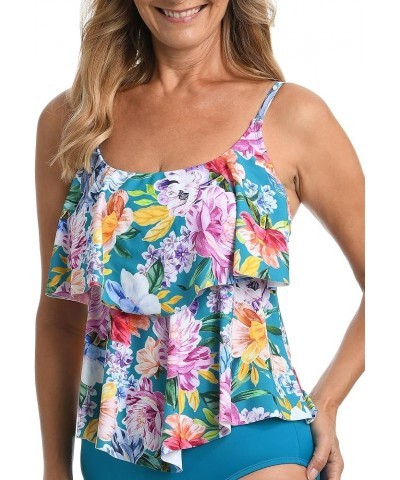 Women's 2-Tiered Ruffle Tankini Swimsuit Top Multi//English Arboretum $19.24 Swimsuits