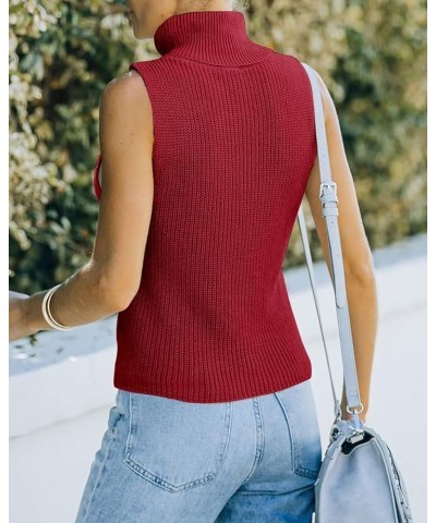 Womens Sleeveless Sweater Vest Turtleneck Ribbed Knit Tank Tops Basic Slim Fit Top Pomegranate Red $17.15 Sweaters