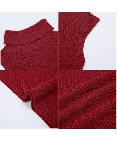 Womens Sleeveless Sweater Vest Turtleneck Ribbed Knit Tank Tops Basic Slim Fit Top Pomegranate Red $17.15 Sweaters